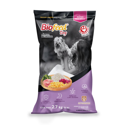 BIOFEED | Alimento premium para perro adultos de raza pequeñas, croqueta adicionada con zinc orgánico, saco de 2.7 Kg